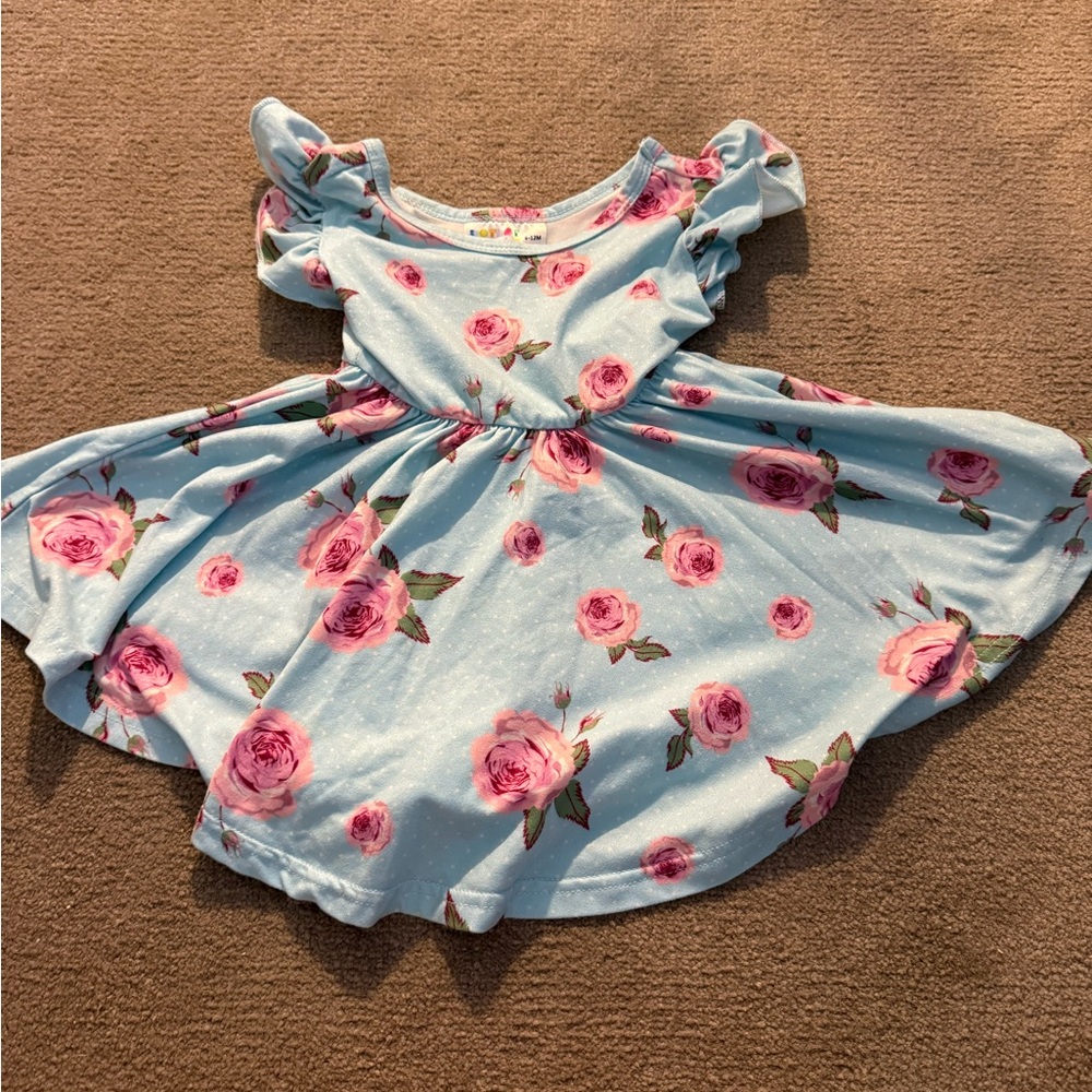 ⭐️3 for $25⭐️Dot Dot Smile Blue Dress with Pink Floral Pattern